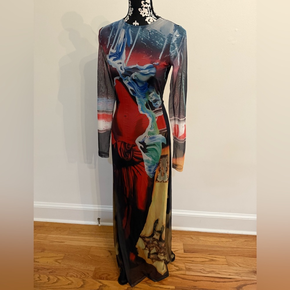 Fashion Nova Vibrant Artistic Long Sleeve Dress